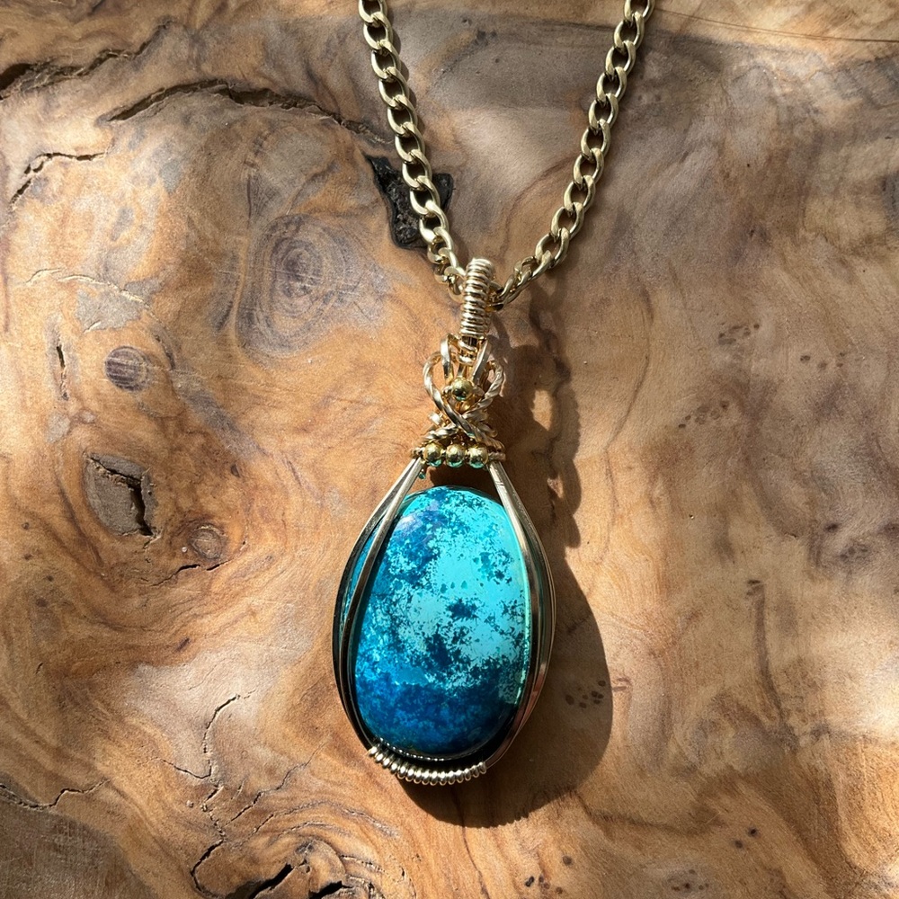 14k Gold Filled Natural Shattuckite Stone Necklace Pendant